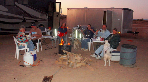 CB's BBQ with Bouse Bunch by Firelight.JPG